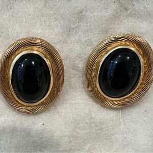 Vintage Dior Gold and Black Oval Clip-On Earrings